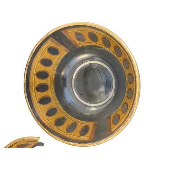 Vintage Set of 2 Signed Culver Antigua Glass Dip Bowls 5” Crackled Gold - Picture 3 of 11